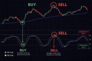 stochastic indicator showing overbought and oversold levels on a trading chart