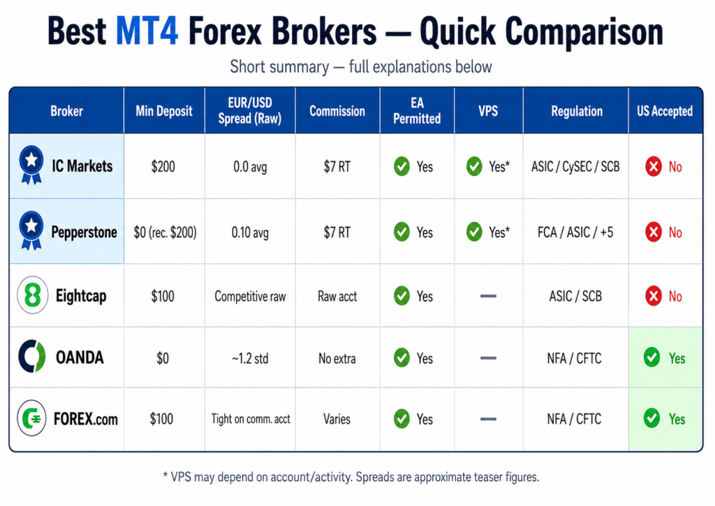 best mt4 forex brokers comparison table