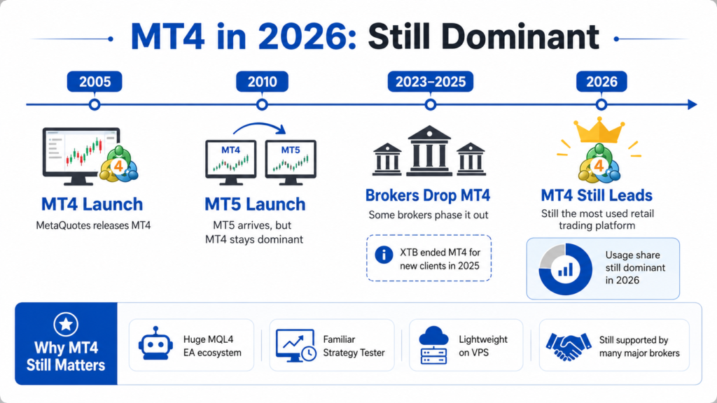 best mt4 forex brokers timeline showing mt4 and mt5 lauching