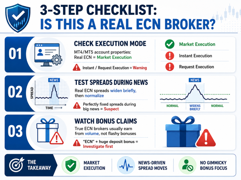 ecn forex broker a 3 step visual checklist to verify a genuine ecn account before depositing funds.